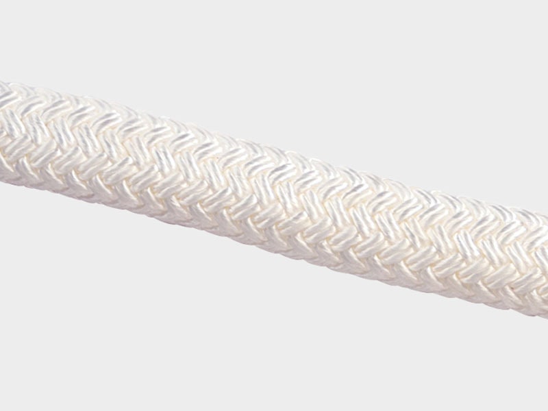 Close-up of polyester 12 plait rope showing detailed weaving pattern.