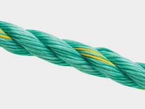 Close-up of durable turquoise and yellow marine rope from Cortland.
