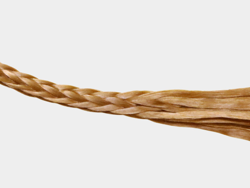Close-up of a twisted Zylon® / PBO fiber rope for industrial use.